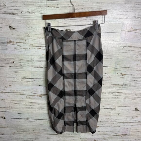 Free People Black Midi Pencil Skirt plaid size 2 - Picture 7 of 7